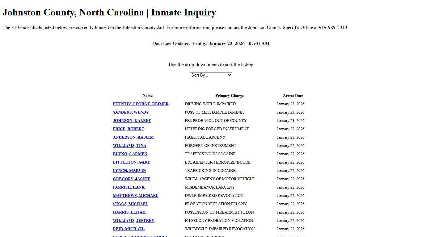 Johnston County, North Carolina Inmate Inquiry