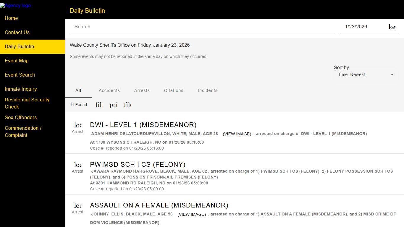 Wake County Sheriff's Office Police to Citizen - Daily Bulletin